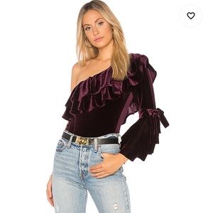 MISA Gyda asymmetrical bodysuit in plum size small